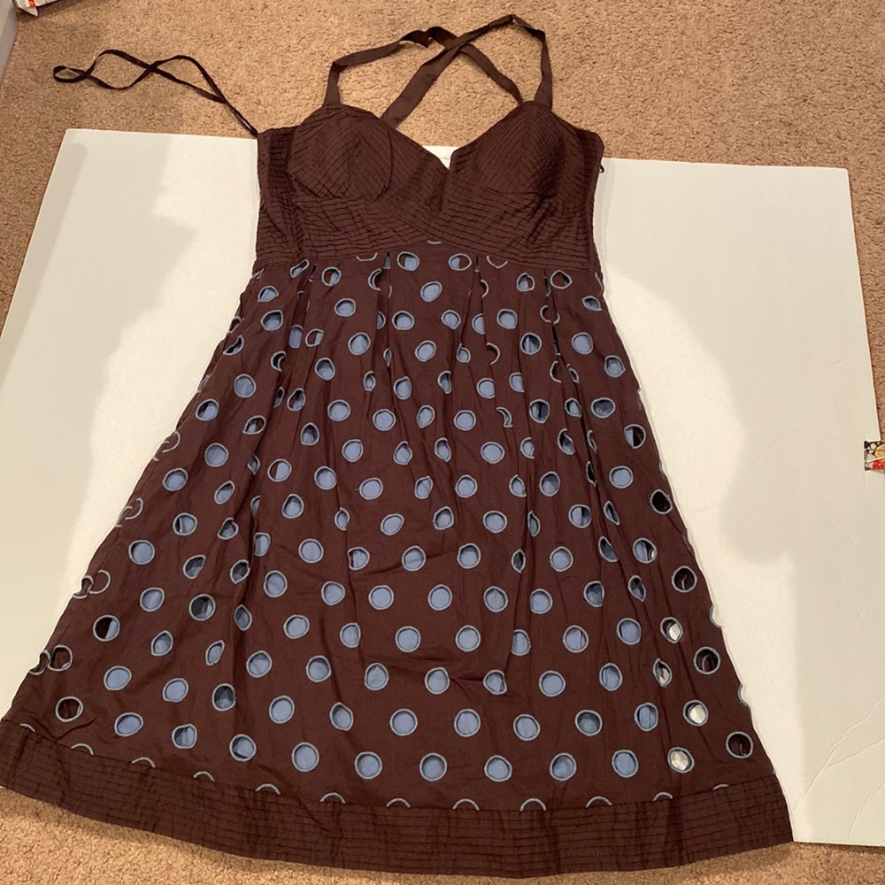 Brown summer dress with pale blue underskirt